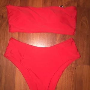 Red bandeau bikini
